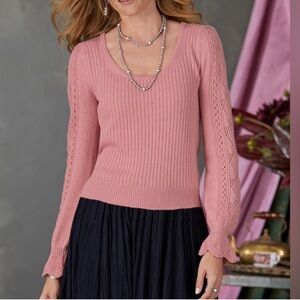 NWT Sundance Faustine chalk pink scoop neck pull over merino wool sweater XXL